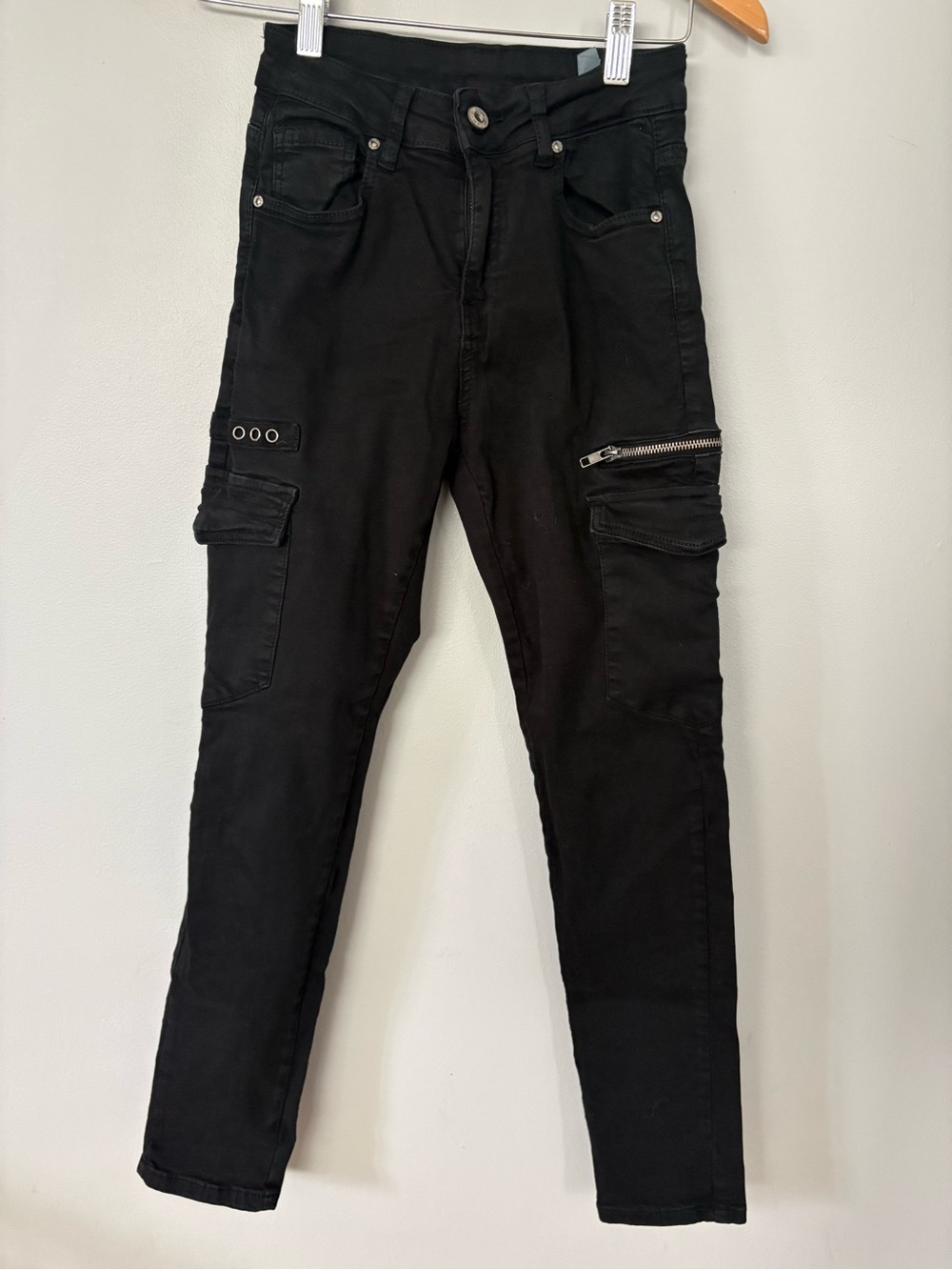 Women’s Black Cargo Pants with Zipper Pocket